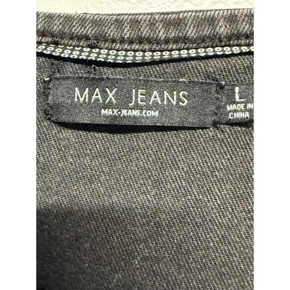Max Jeans Black Gray Red Denim Stars Short Sleeve Y2K Grunge Scoop Neck Size L - Picture 9 of 9